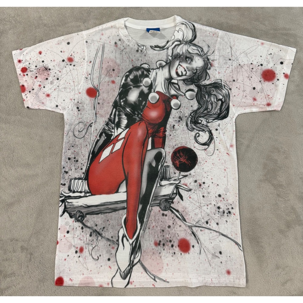 Justice League Harley Quinn All Over Print T-Shirt DC Comics White Red Mens M